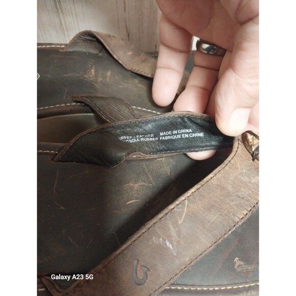 OLUKAI ~ Women's “Melia” Brown Leather Wedge Platform Flip Flop Sandals Size 8 - Picture 5 of 8